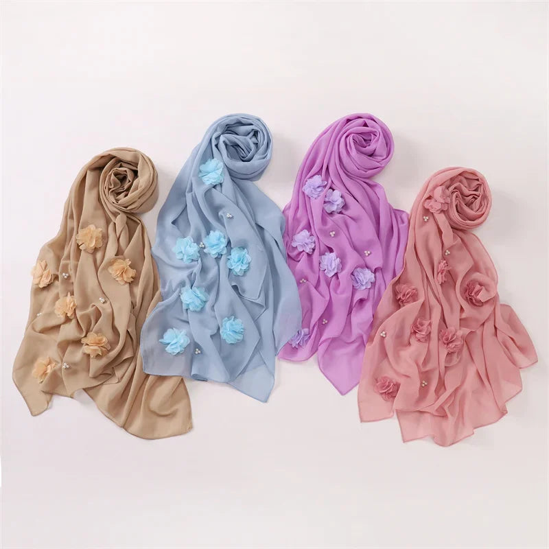 Plain Stitch Rose Floral Bubble Chiffon Hijab - Palm and Thread