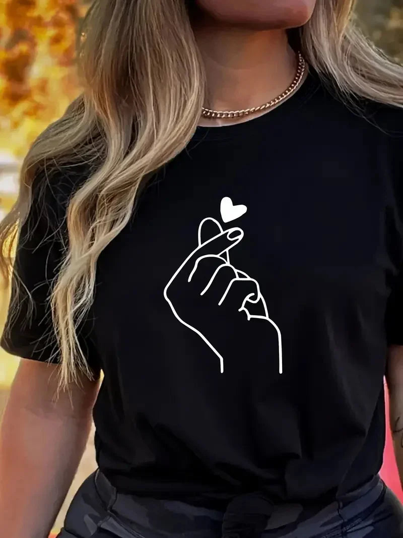 Cute Print Solid Crew Neck T-Shirt - Palm and Thread