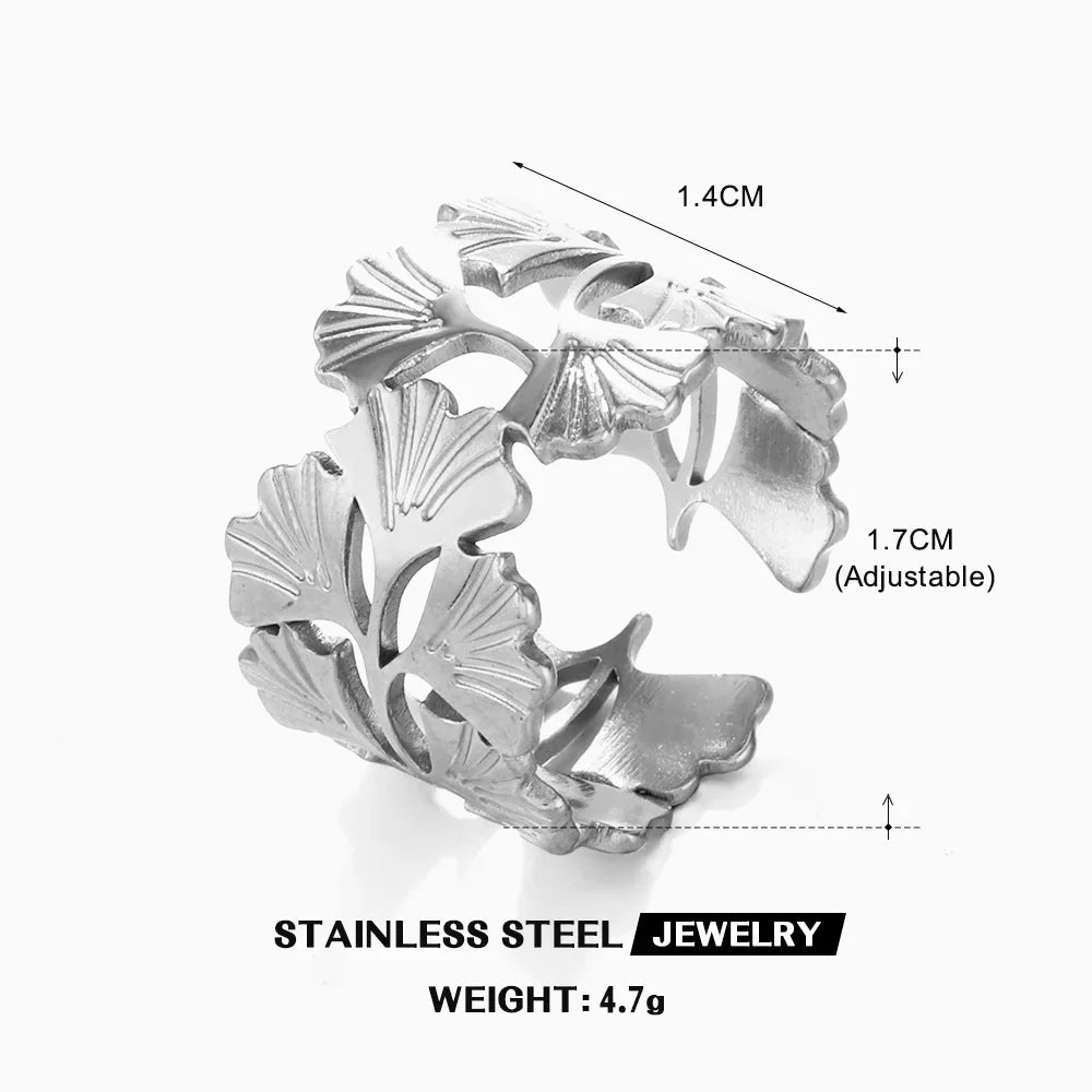 Multiple Styles Stainless Steel Geometric Texture Wide Ring - Palm and Thread