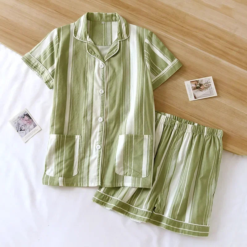 Cotton short-sleeved shorts pajamas set - Palm and Thread