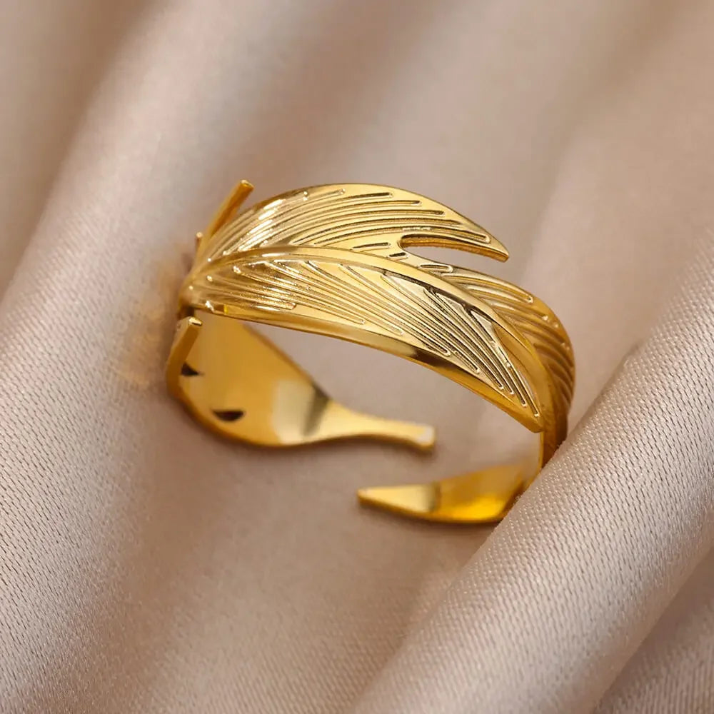 Stainless Steel Gold Color Open Gothic Ring - Palm and Thread
