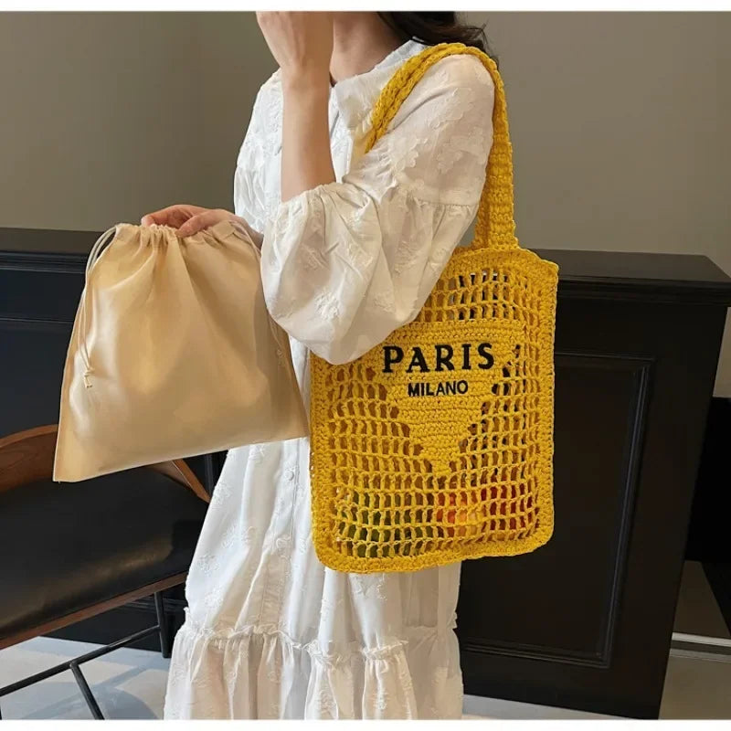 Fashion Straw Hollow Woven Shoulder Bag - Palm and Thread