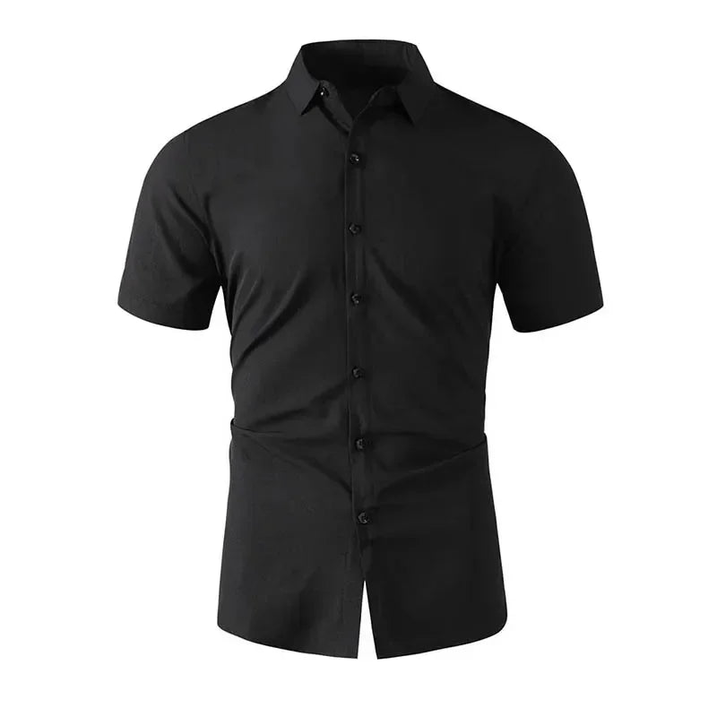 Business Casual Solid Color Short Sleeved Shirt - Palm and Thread