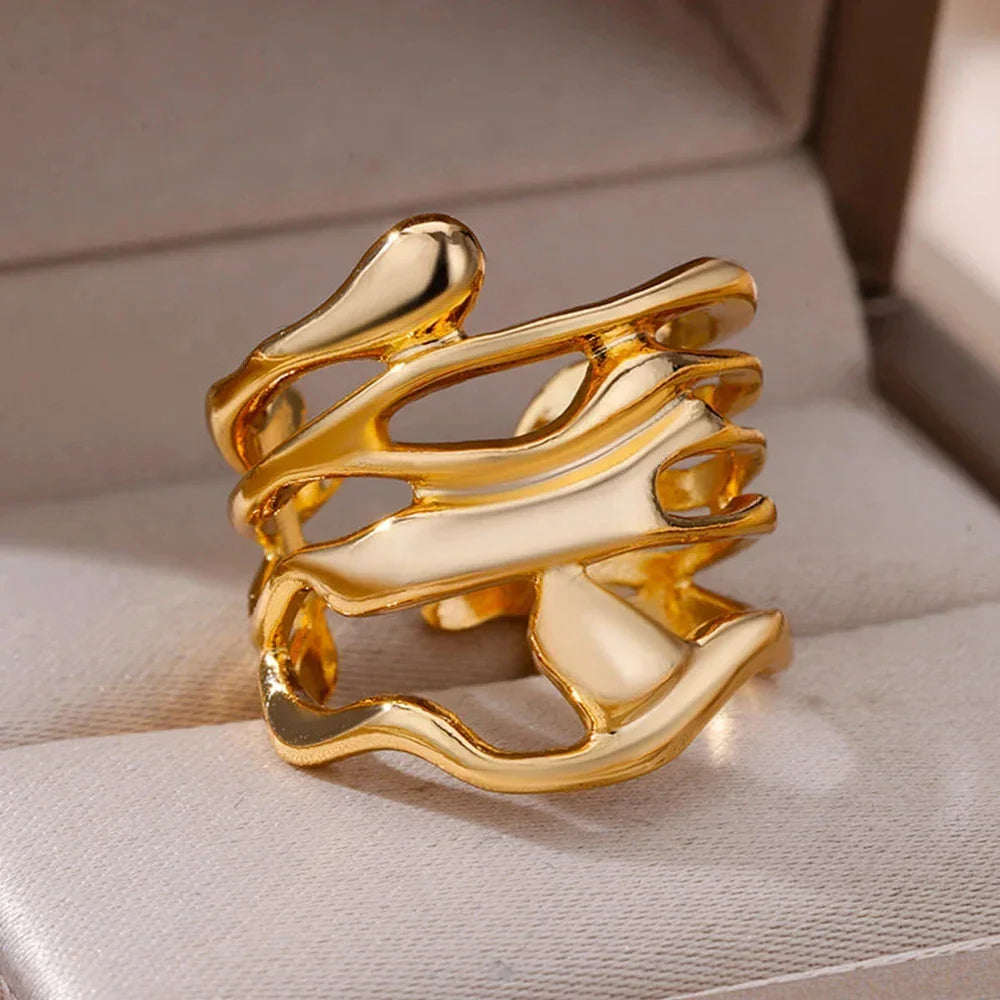 Gold Color Hollow out Open Finger Ring - Palm and Thread