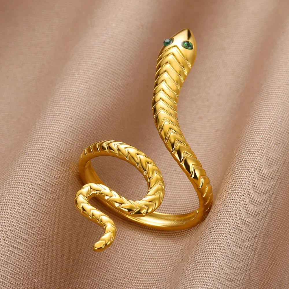 Gold Plated Stainless Steel Snake Ring - Palm and Thread