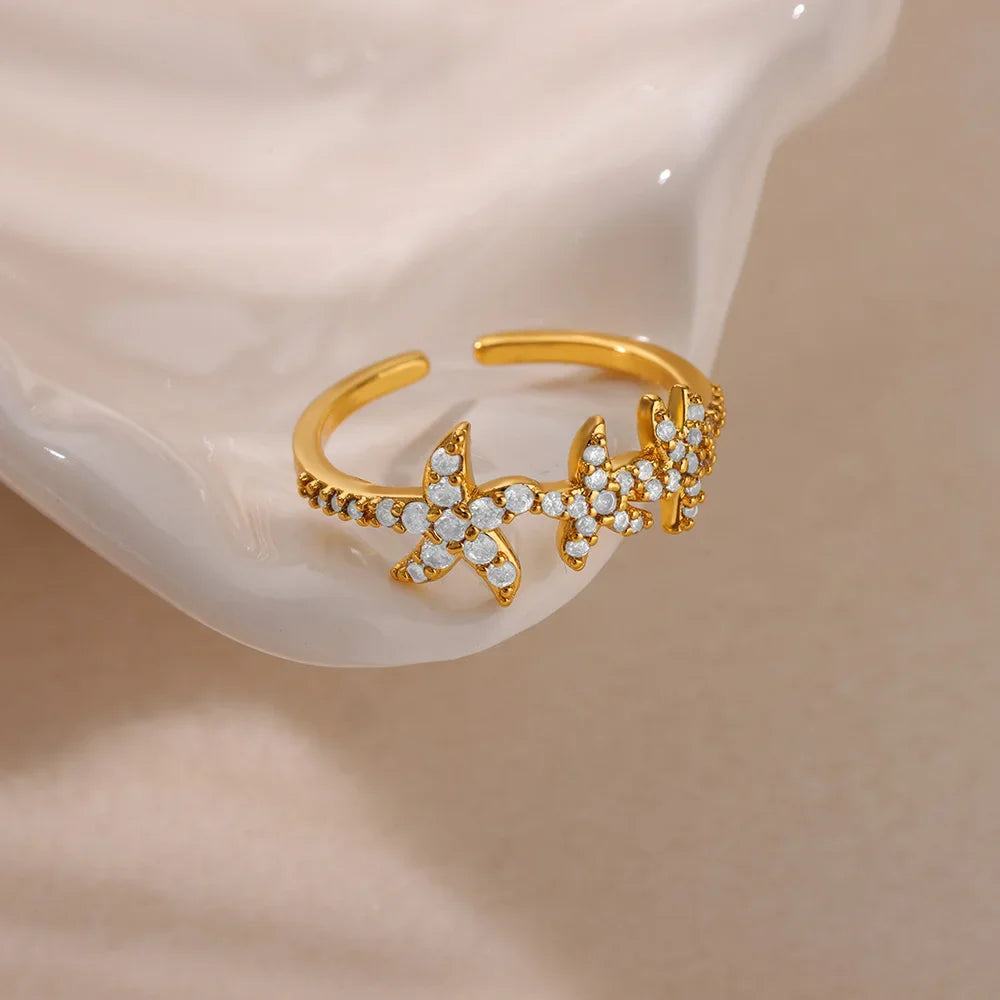 Ocean Starfish Shell Open Ring - Palm and Thread