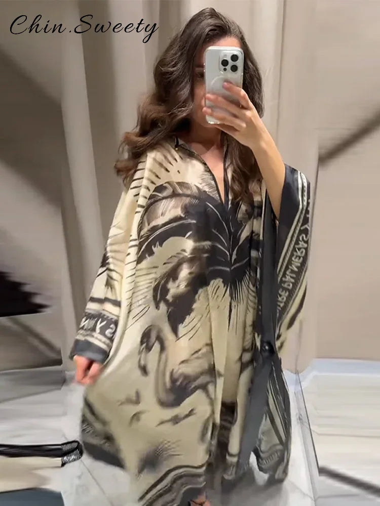 Elegant Printed Long Pleated Dress - Palm and Thread