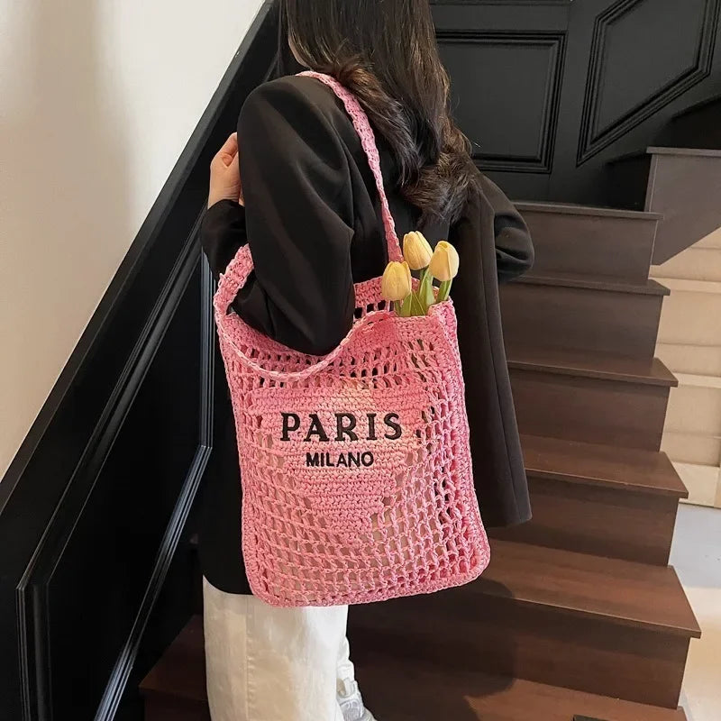 Fashion Straw Hollow Woven Shoulder Bag - Palm and Thread