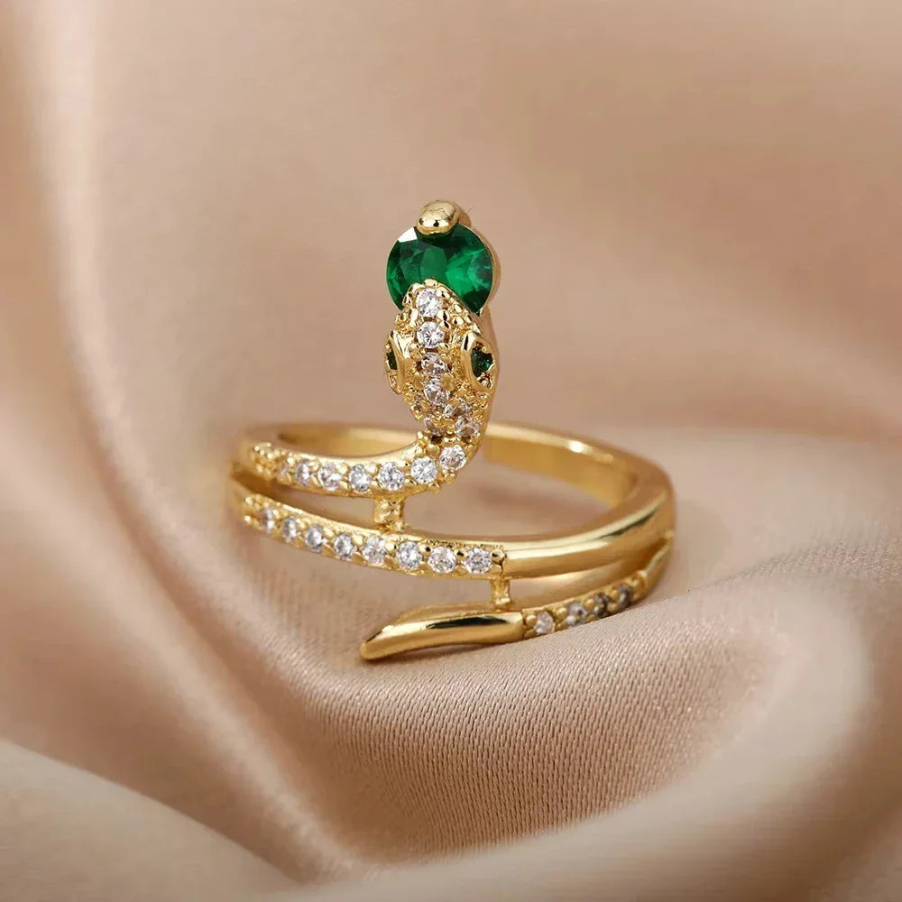 Gold Plated Stainless Steel Snake Ring - Palm and Thread