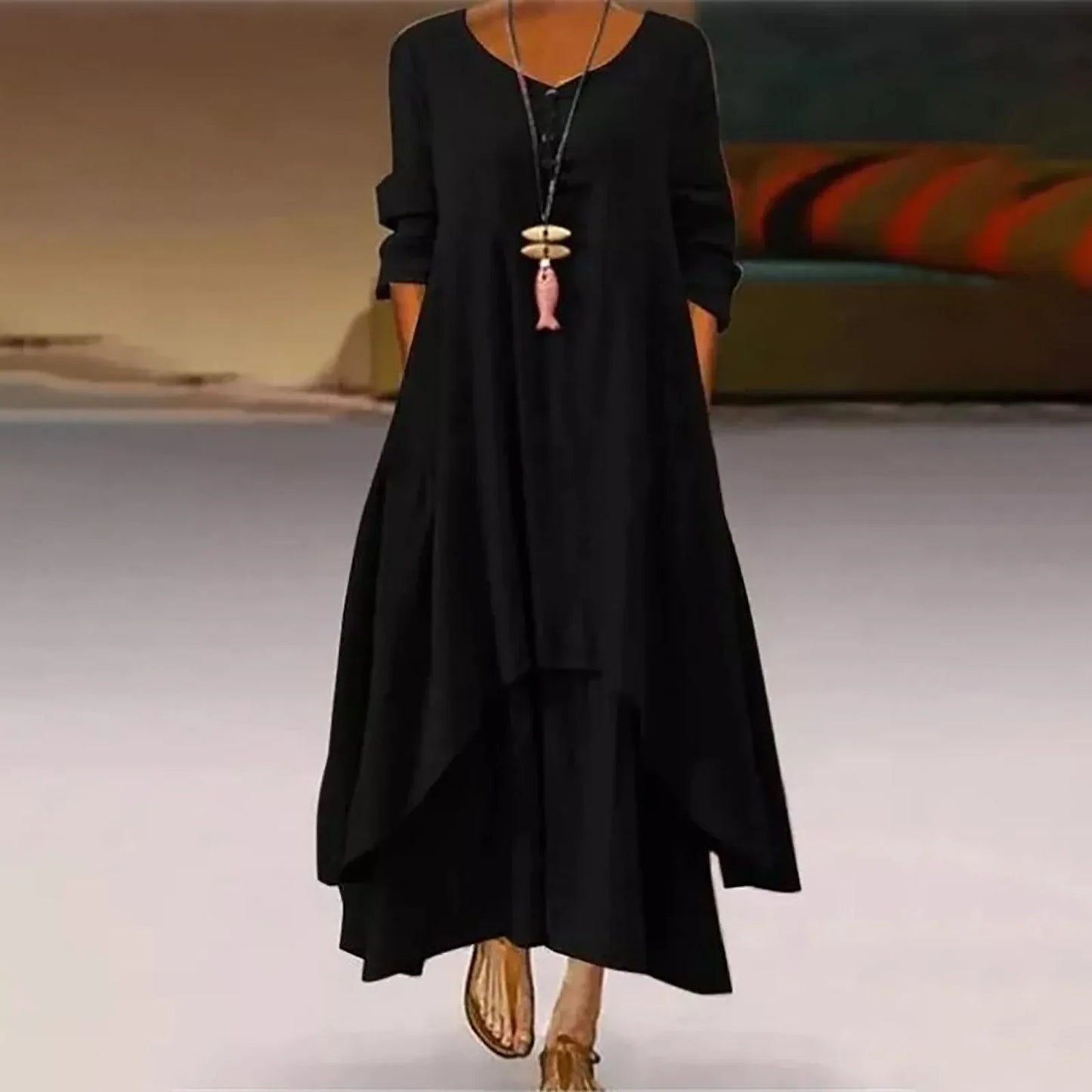 Elegant Linen Ginger Bohemia Layering Vintage Dress - Palm and Thread