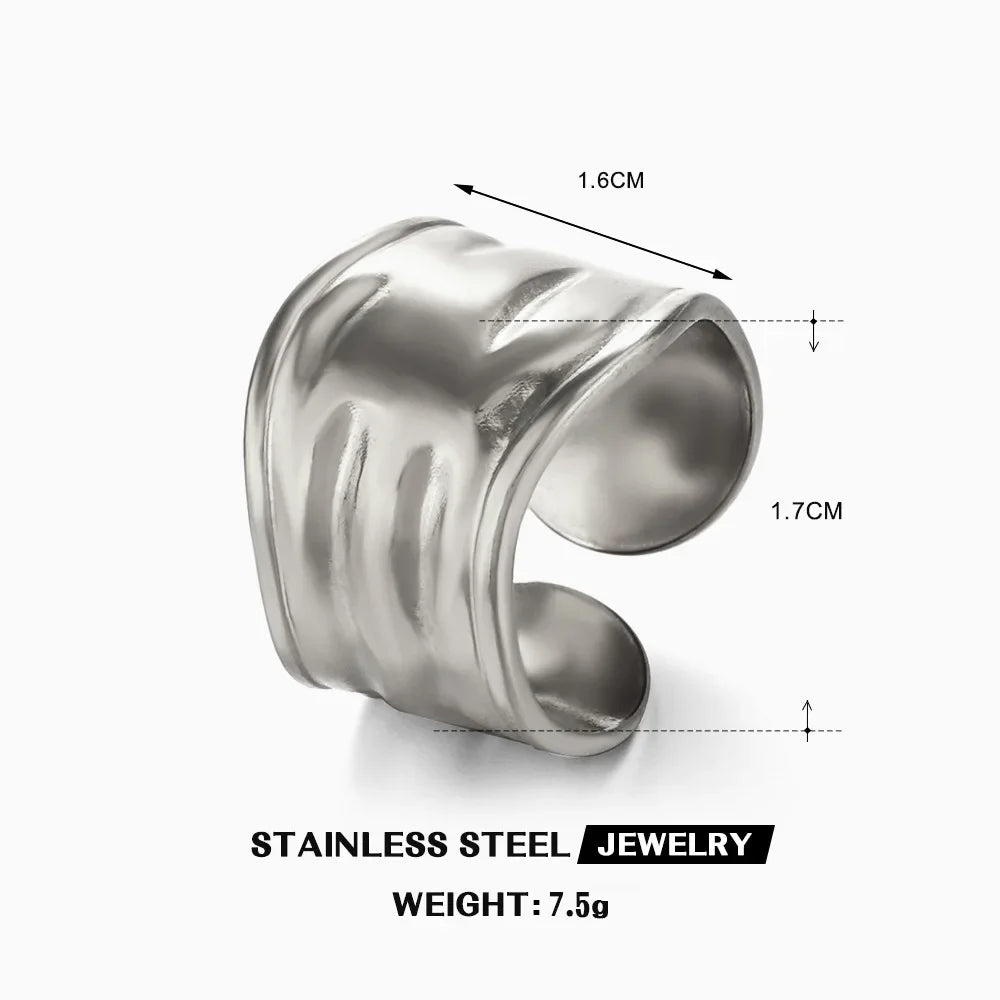 Multiple Styles Stainless Steel Geometric Texture Wide Ring - Palm and Thread