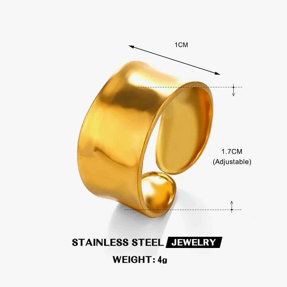 Multiple Styles Stainless Steel Geometric Texture Wide Ring - Palm and Thread