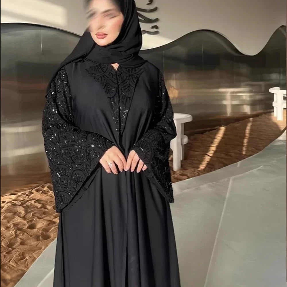 Black Open Include Hijab Turban Abaya - Palm and Thread