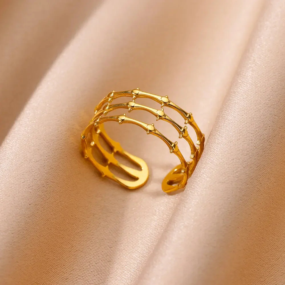 Gold Color Hollow out Open Finger Ring - Palm and Thread