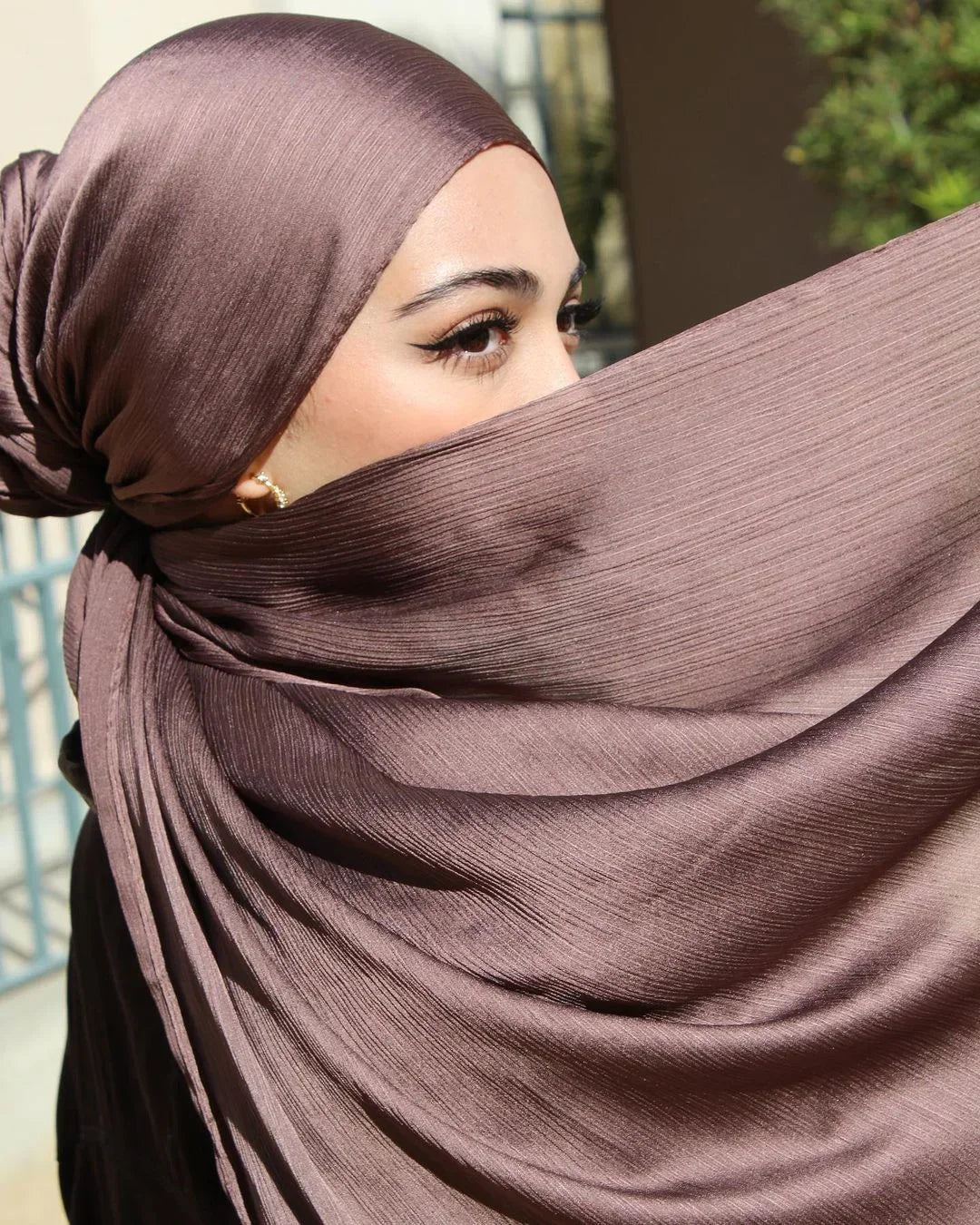 Long Trendy Silk Crepe Satin Crinkle Hijab Headscarf - Palm and Thread