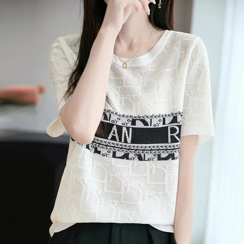 Round Neck Short Sleeved Knitted Sweater - Palm and Thread