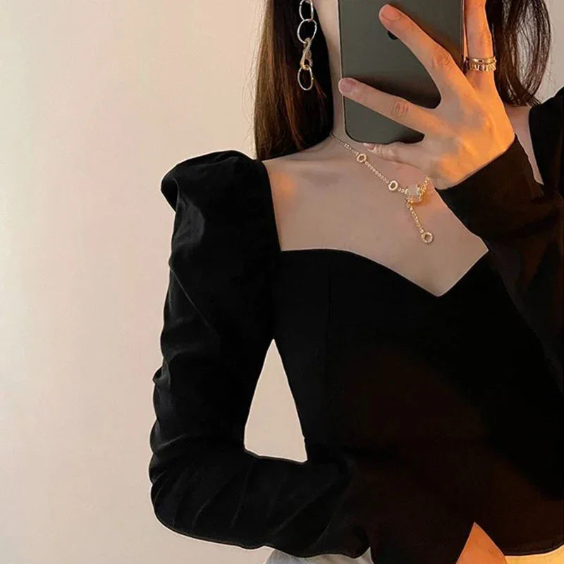 Puff Sleeve Square Collar Blouse - Palm and Thread