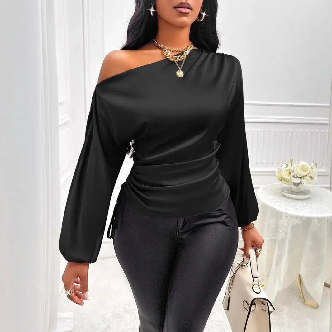 Temperament Slant Shoulder Blouse - Palm and Thread