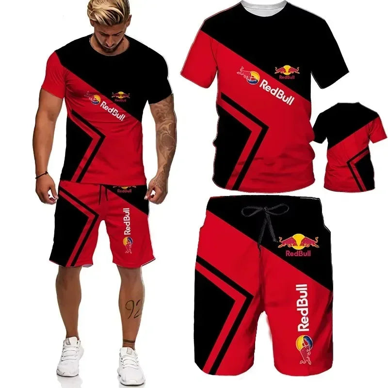 Red Bull Brand 3D Printed T-shirt Shorts Set - Palm and Thread