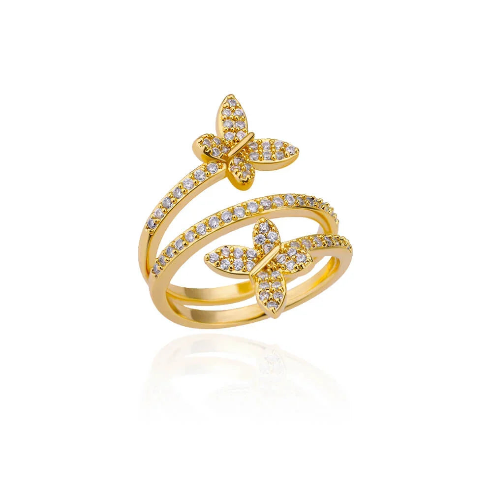 Zircon Heart Stainless Steel Gold Color Geometric Open Finger Ring - Palm and Thread