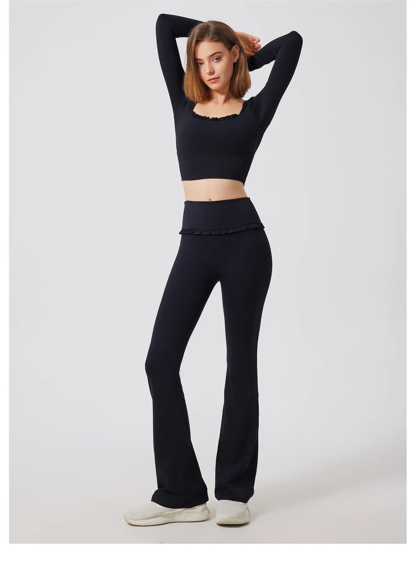 Padded Long Sleeve Crop Top & High Waist Flared Leggings
