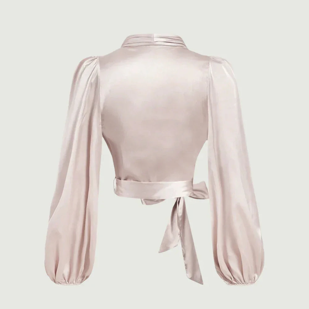 Elegant Plain Lace-Up V-Neck Skinny Fit Blouse - Palm and Thread
