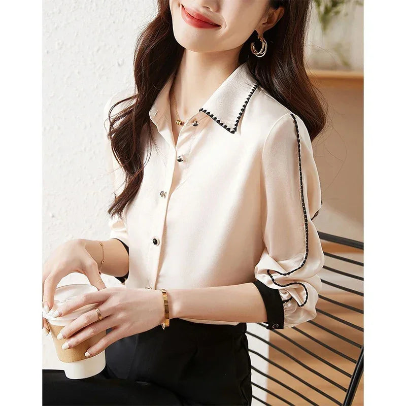 Polo-neck Elegant Patchwork Shirt - Palm and Thread