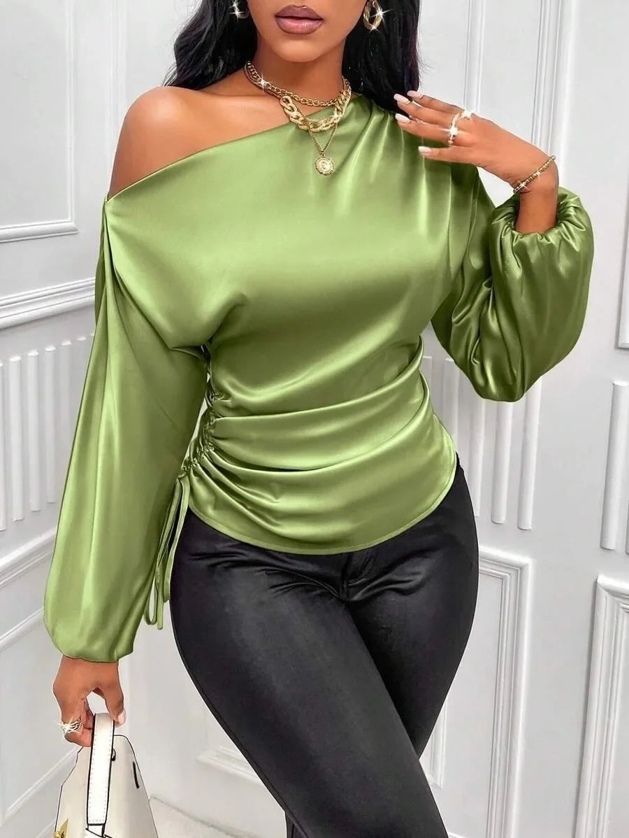 Temperament Slant Shoulder Blouse - Palm and Thread
