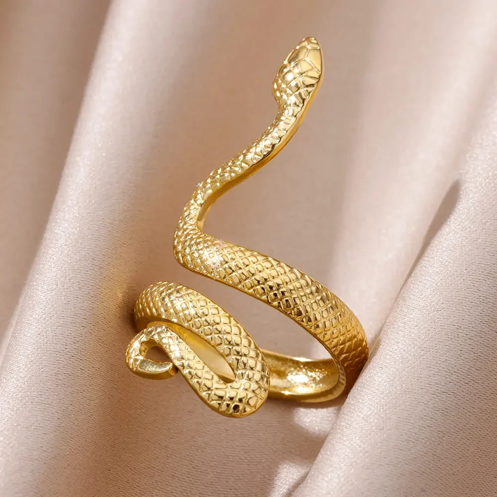 Gold Plated Stainless Steel Snake Ring - Palm and Thread