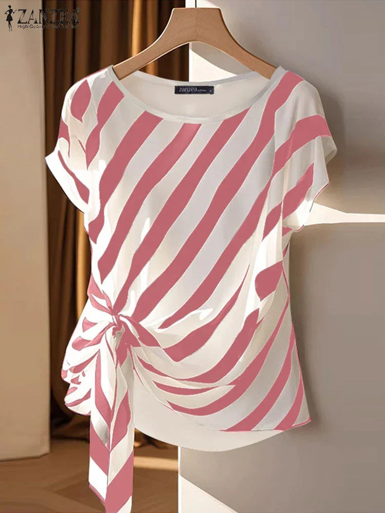 Striped Printed Loose Belted Tunic Top - Palm and Thread