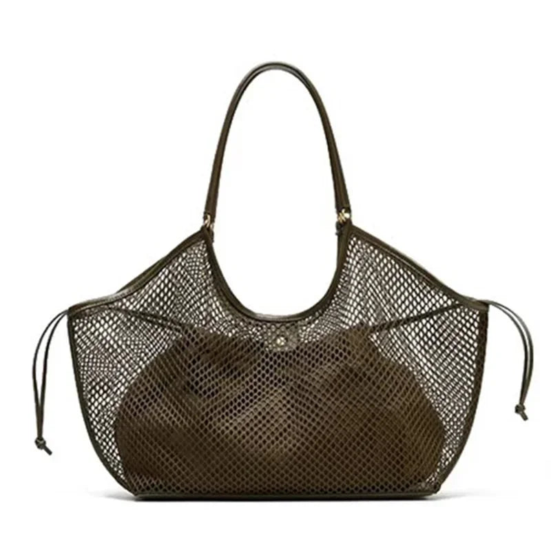 Mesh Beach Tote Foldable Bag With Inside Pocket - Palm and Thread