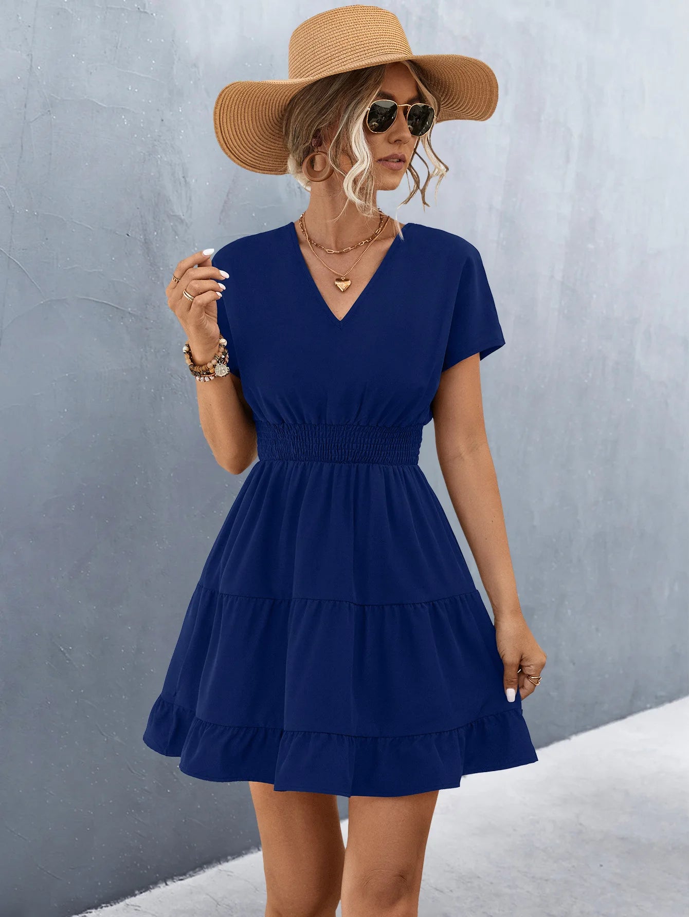 Elegant V-Neck Ruffle A-Line Dress