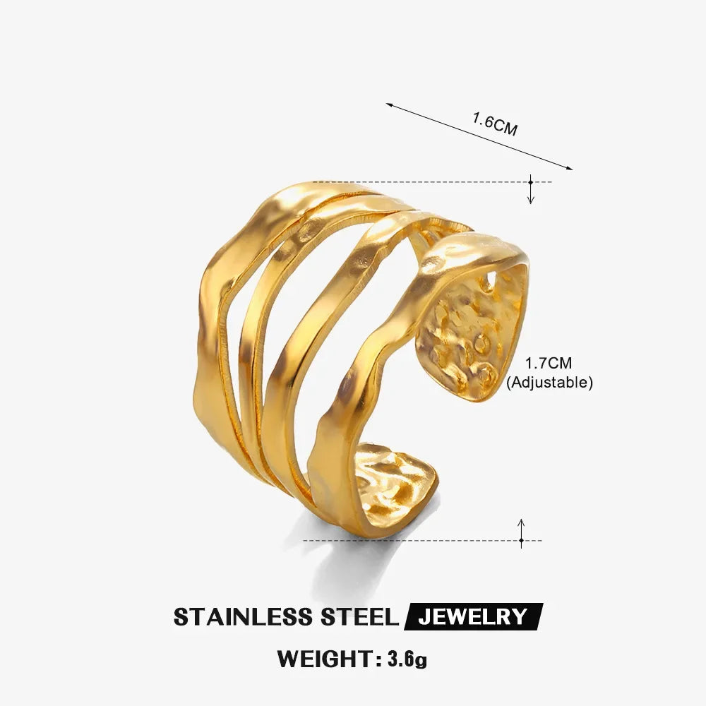 Multiple Styles Stainless Steel Geometric Texture Wide Ring - Palm and Thread