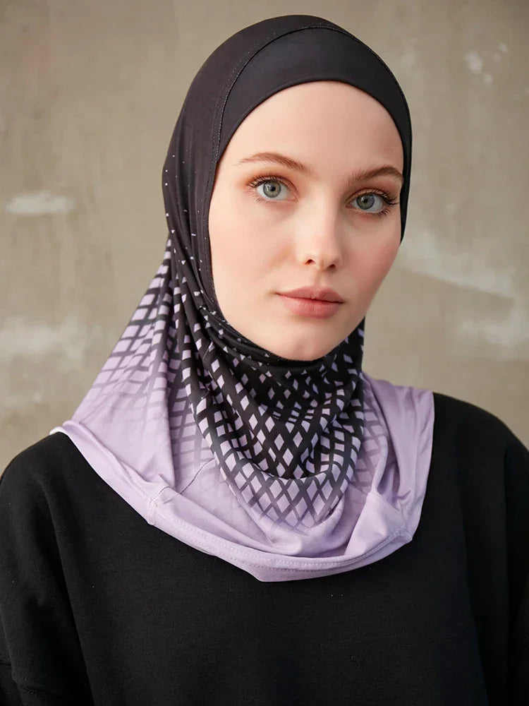 Sporty Inner Hijab Geometric Printing Pattern - Palm and Thread