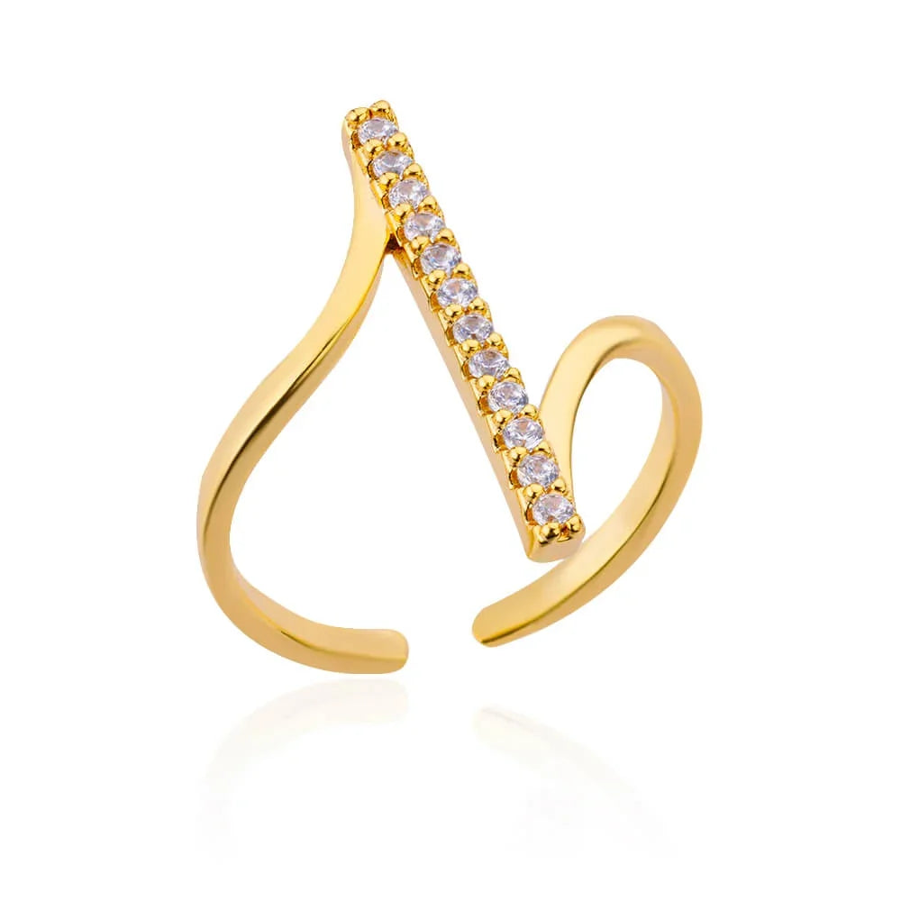 Zircon Heart Stainless Steel Gold Color Geometric Open Finger Ring - Palm and Thread