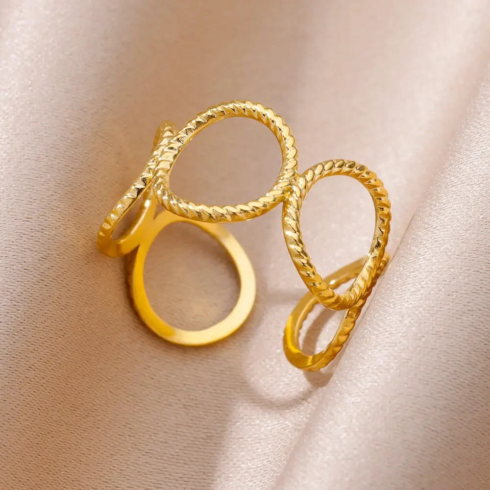 Stainless Steel Gold Color Open Gothic Ring - Palm and Thread