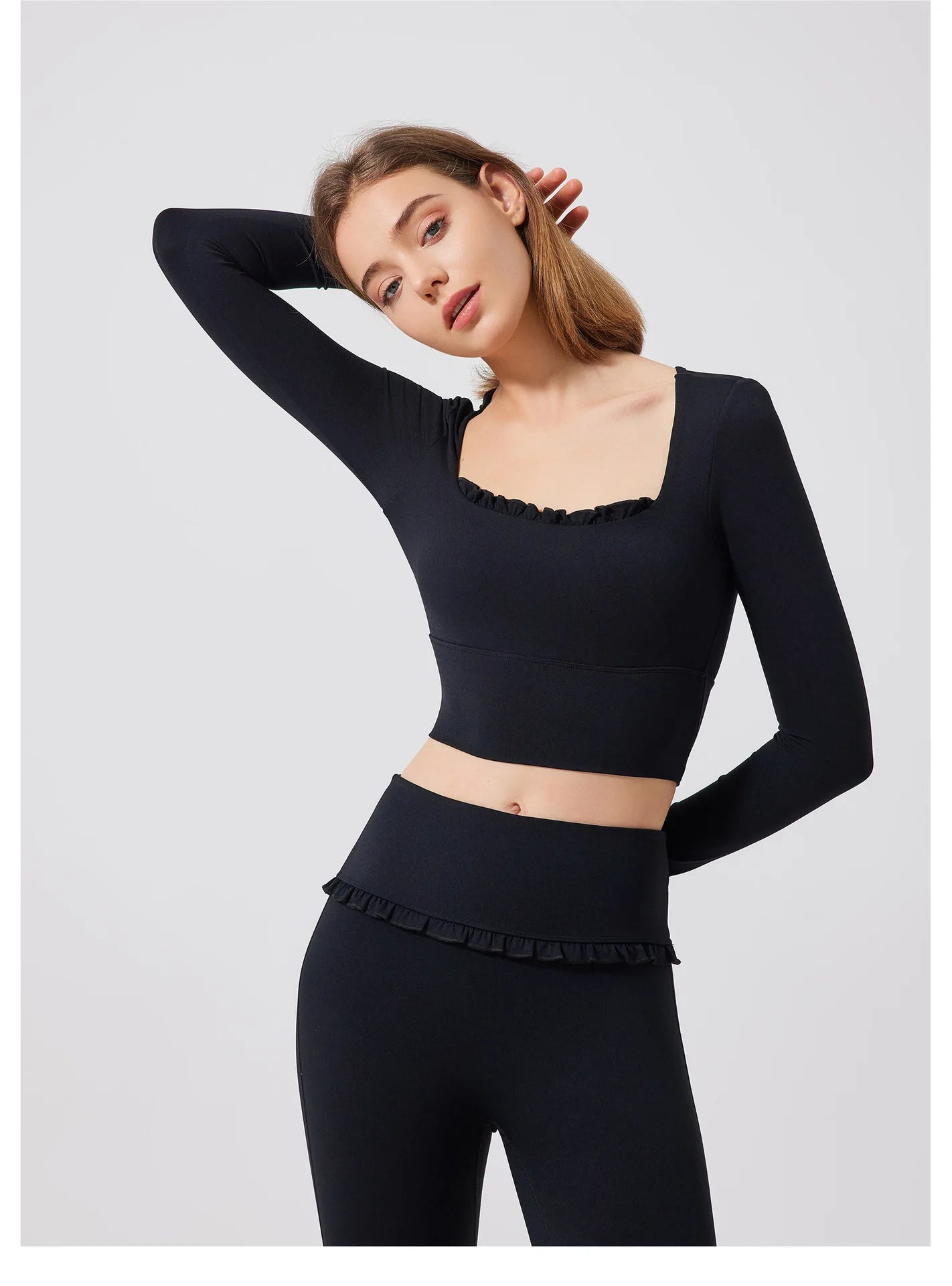 Padded Long Sleeve Crop Top & High Waist Flared Leggings