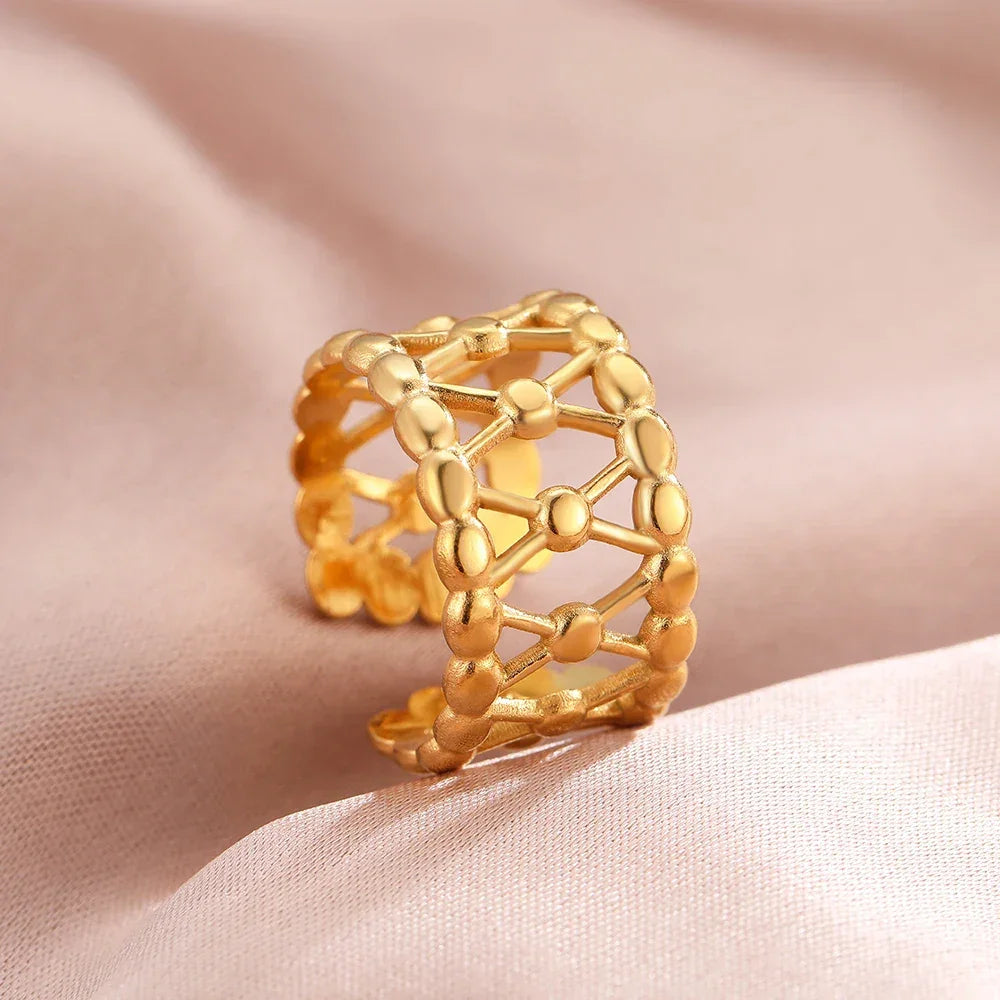 Bohemian Geometric Open Ring - Palm and Thread
