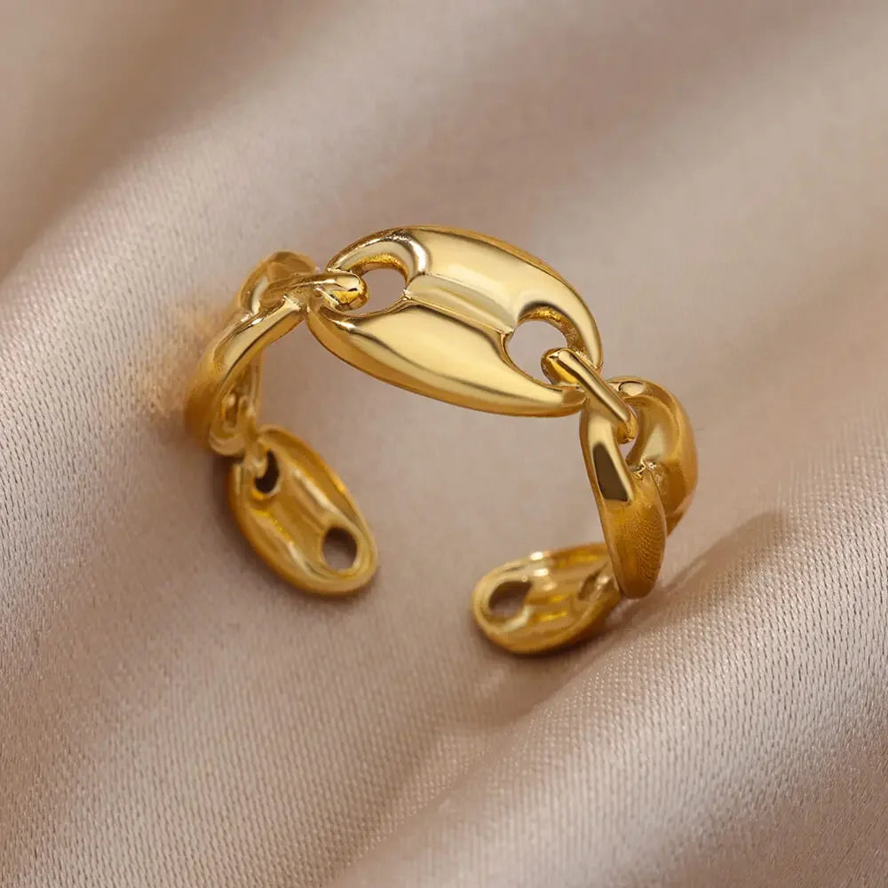 Stainless Steel Gold Color Open Gothic Ring - Palm and Thread
