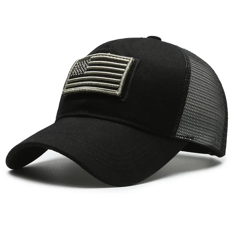 Backed Baseball Cap with American Flag Patch - Palm and Thread