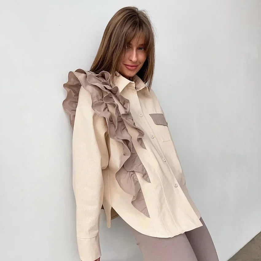 Irregular Ruffled Single-breasted Top - Palm and Thread