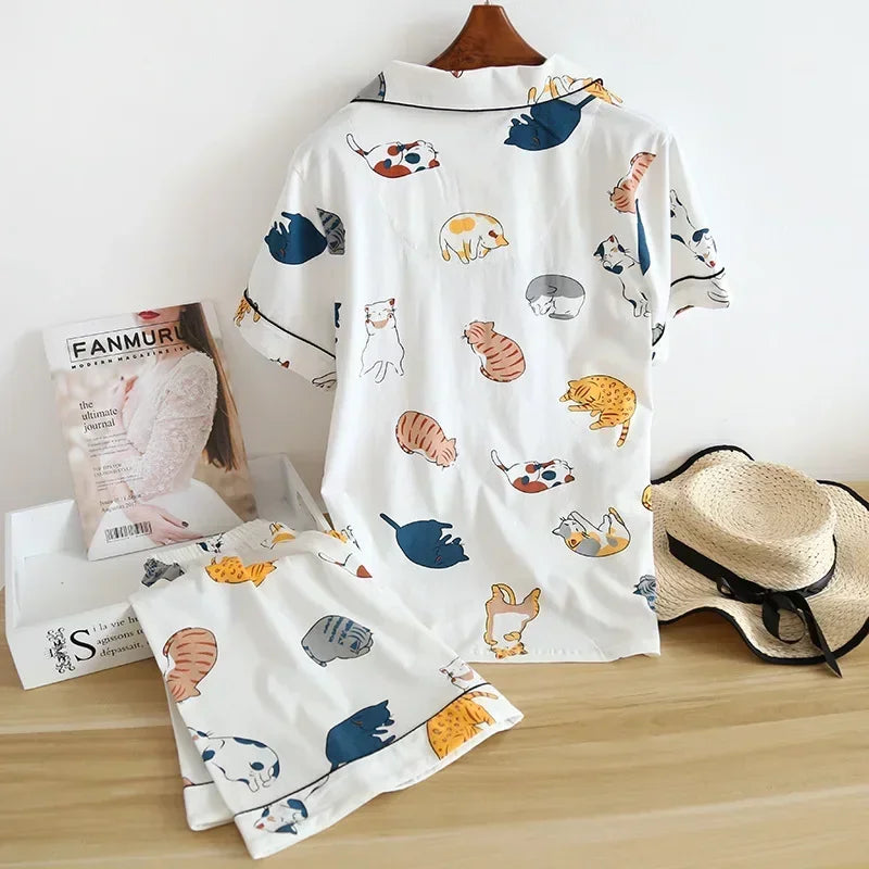 Cotton short-sleeved shorts pajamas set - Palm and Thread