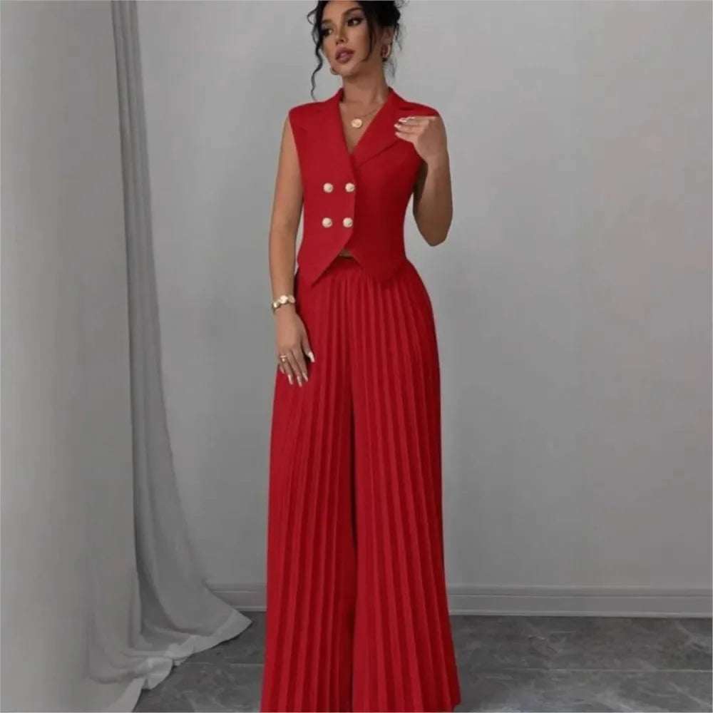 Elegant Commuting Solid Color Sleeveless Top + Trouser Two-piece Set - Palm and Thread