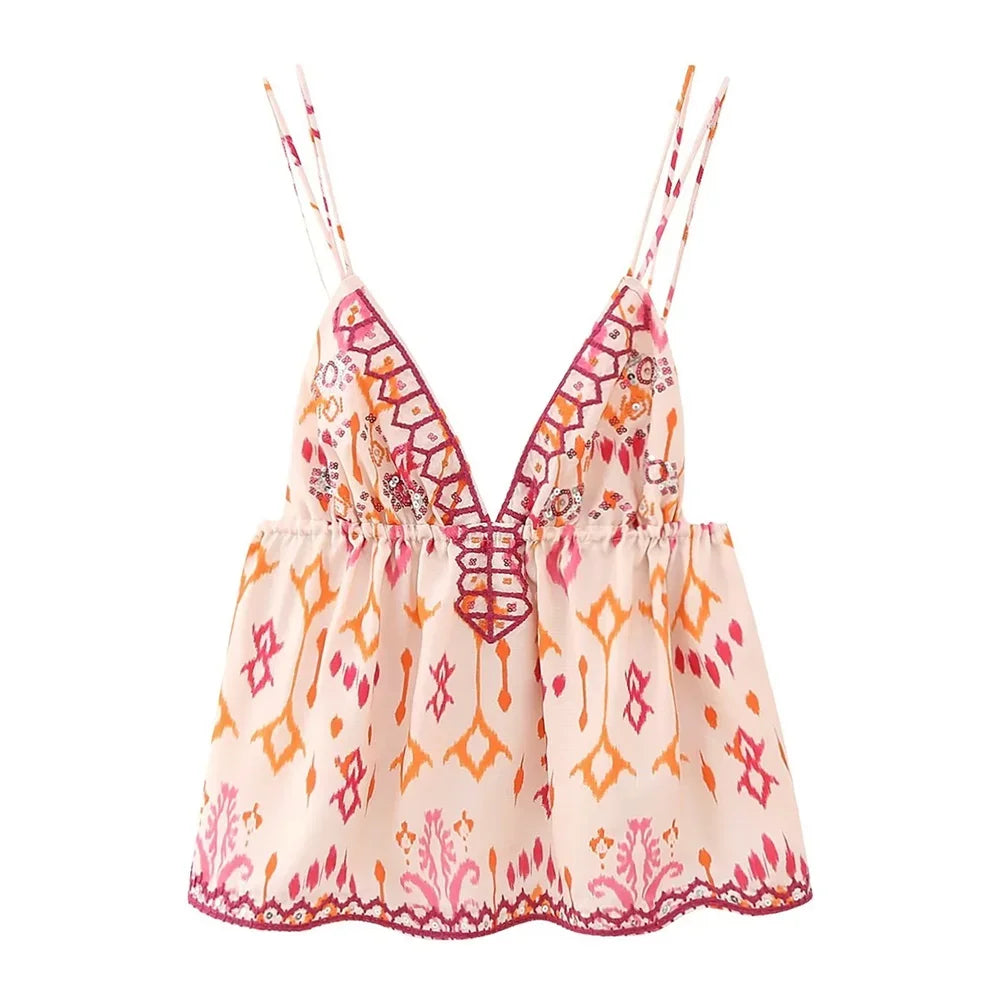Versatile Embroidery Beaded Print Top - Palm and Thread