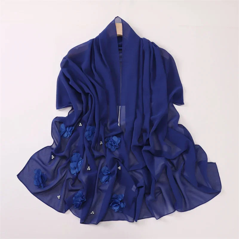 Plain Stitch Rose Floral Bubble Chiffon Hijab - Palm and Thread