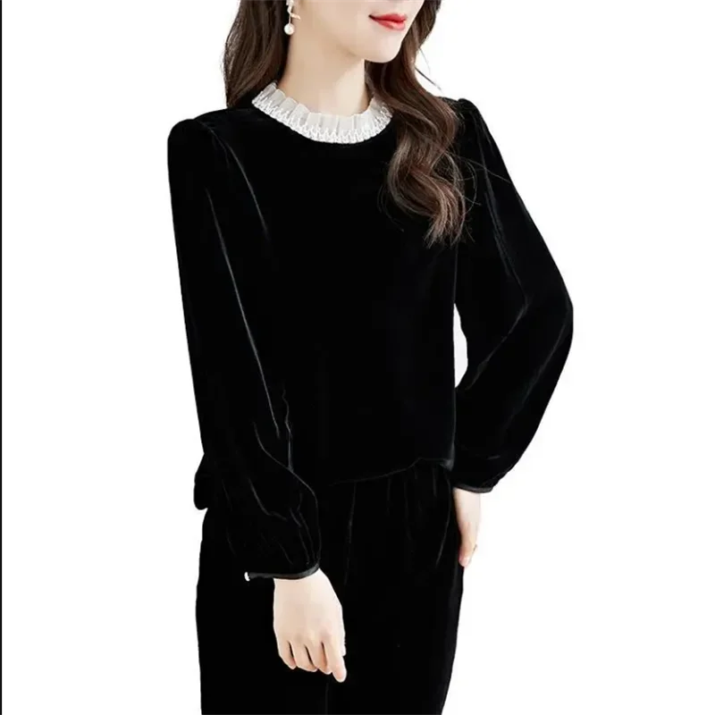 Gold Velvet Top Fold Flounce Pullover - Palm and Thread