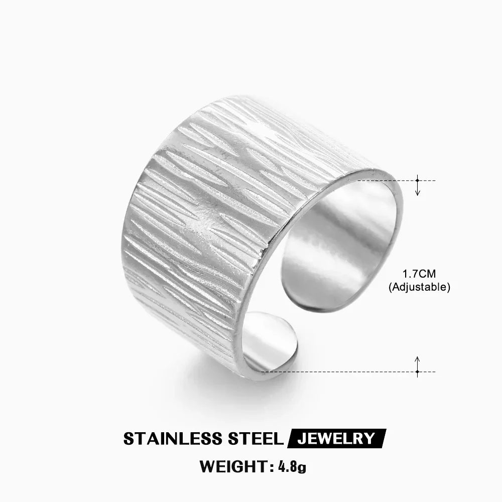 Multiple Styles Stainless Steel Geometric Texture Wide Ring - Palm and Thread