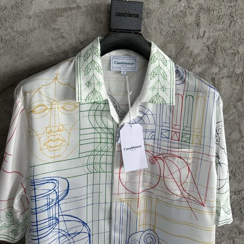 Sketch Pattern Silk Oversized T-Shirt - Palm and Thread
