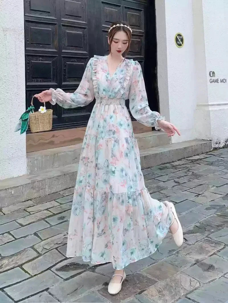 V-neck Long Sleeve Vestidos Dress - Palm and Thread