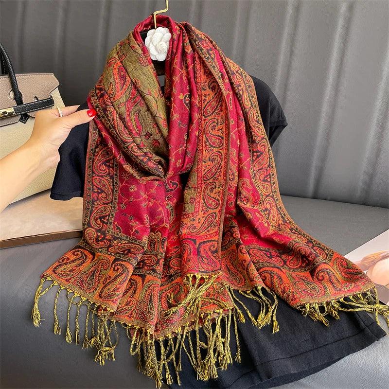 Tassel Design Paisley Jacquard Pashmina - Palm and Thread